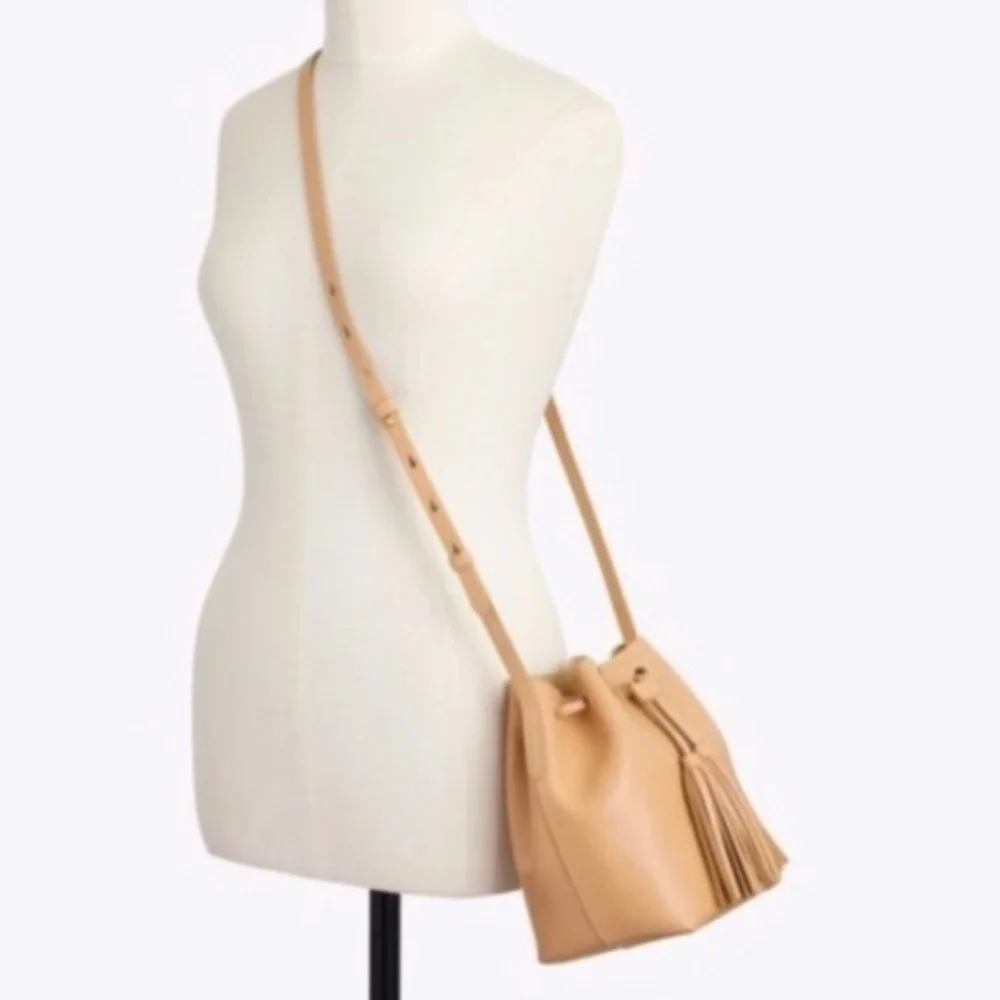J.CREW Leather Mini Bucket Cross Body Bag with Tassel Drawstring